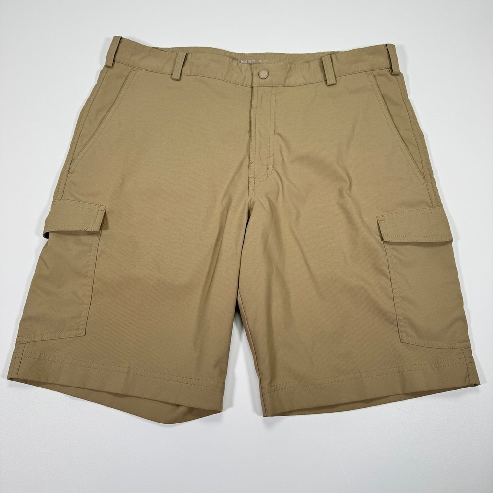 Nike Golf Cargo‎ Shorts Mens 34 Tan DRI-FIT Flat Front Performance Casual